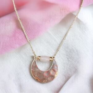 Bohemian Style Rose Quartz Rose Tone Pendant Healing Necklace 16-18” Length